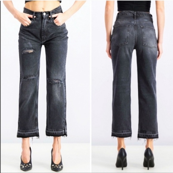 Free People Lita High Rise Black Jeans | Distressed Baggy Mom Jean Boho Ankle - Picture 2 of 12